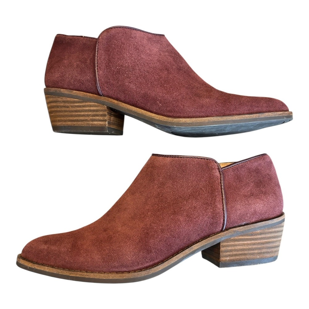 Lucky Brand Boots Womens 6.5 M Faithly‎ Ankle Booties Suede Burgundy Wine Zip Up